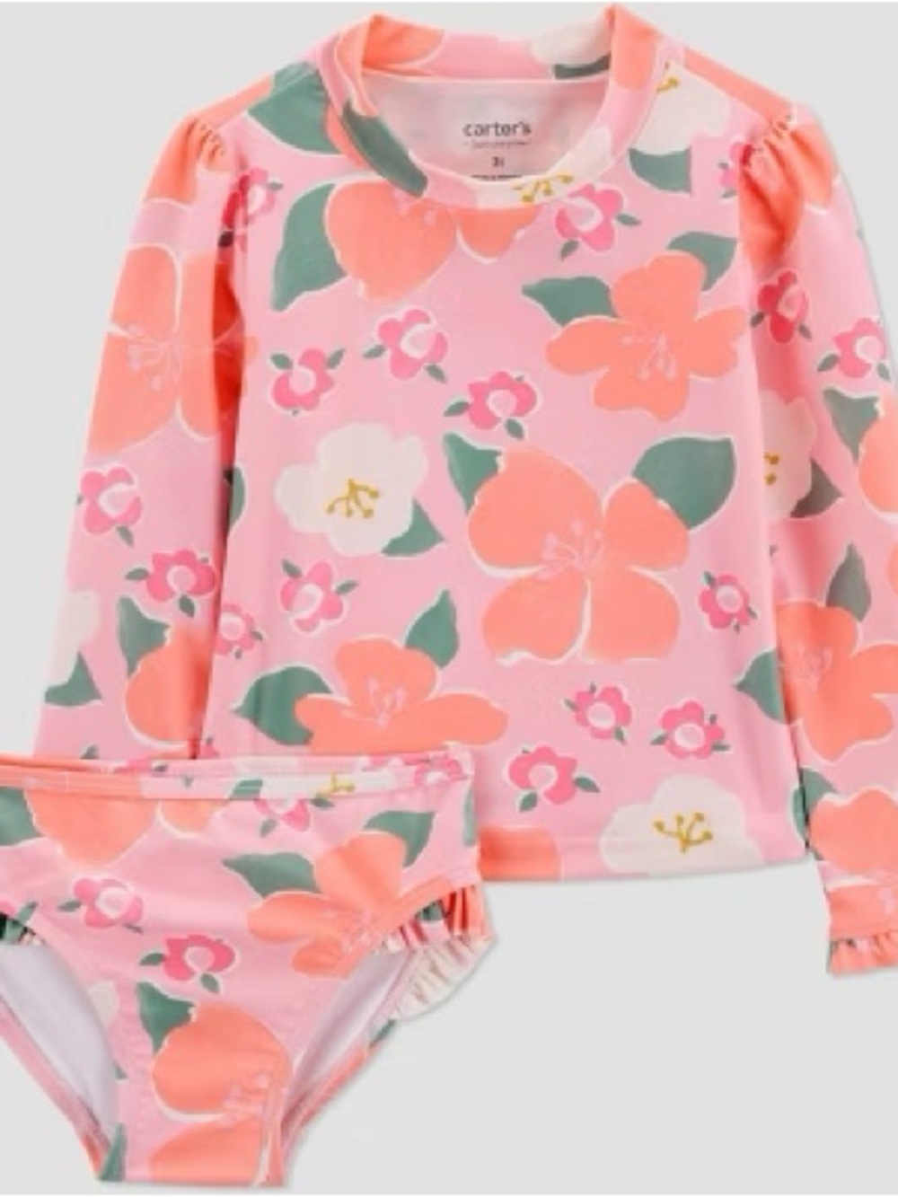 Carter's Pink Floral Long-Sleeve Rash Guard Bikini Set Size 18 Months